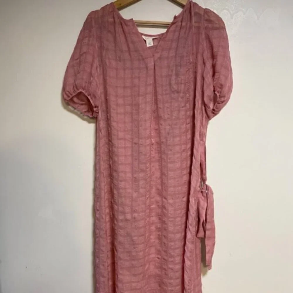 Caslon Pink Check Dusty Rose Textured Midi Dress - Size S - Picture 3 of 9